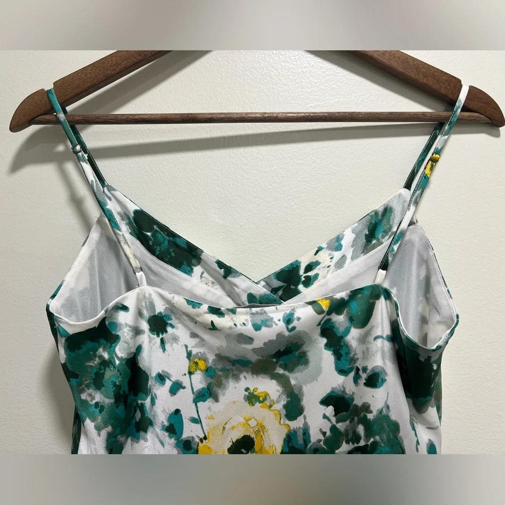 Lucky Brand Natalie Floral Slip Midi Dress in teal, green, white, size M - Picture 7 of 12